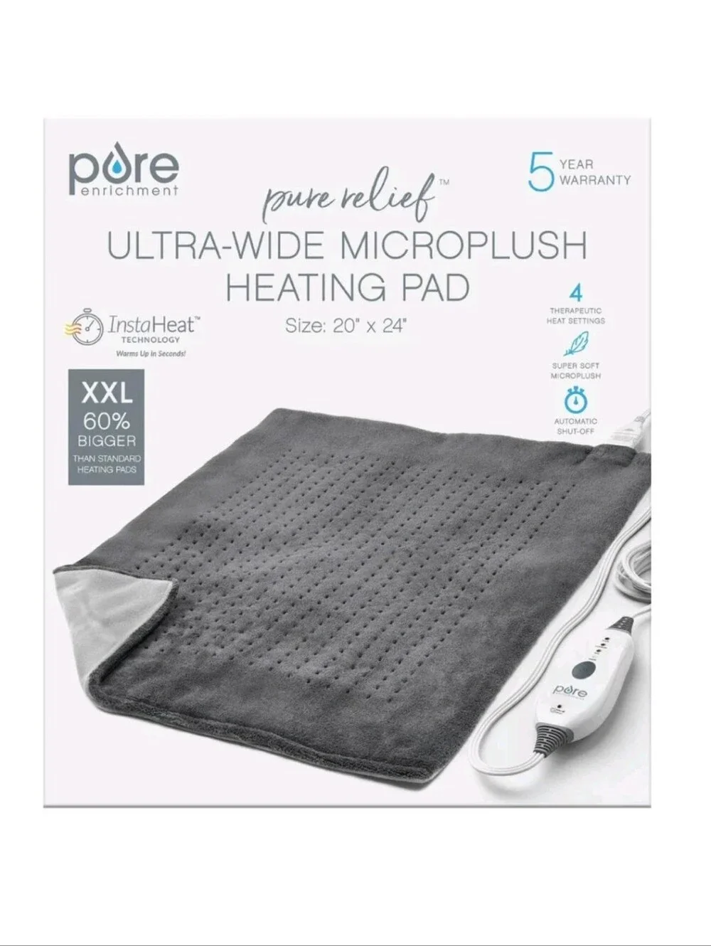 Pure Enrichment PureRelief XXL Heating Pad Gray 20x24